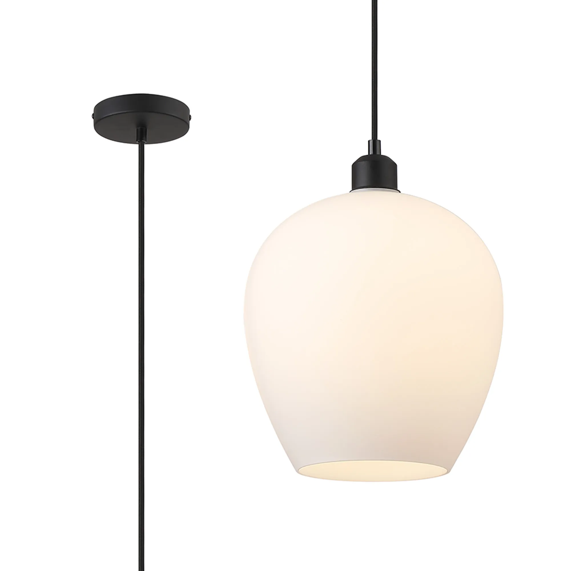 DK1116  Cawdor Single Pendant, 1 Light E27, Matt Black/Opal Wine Glass